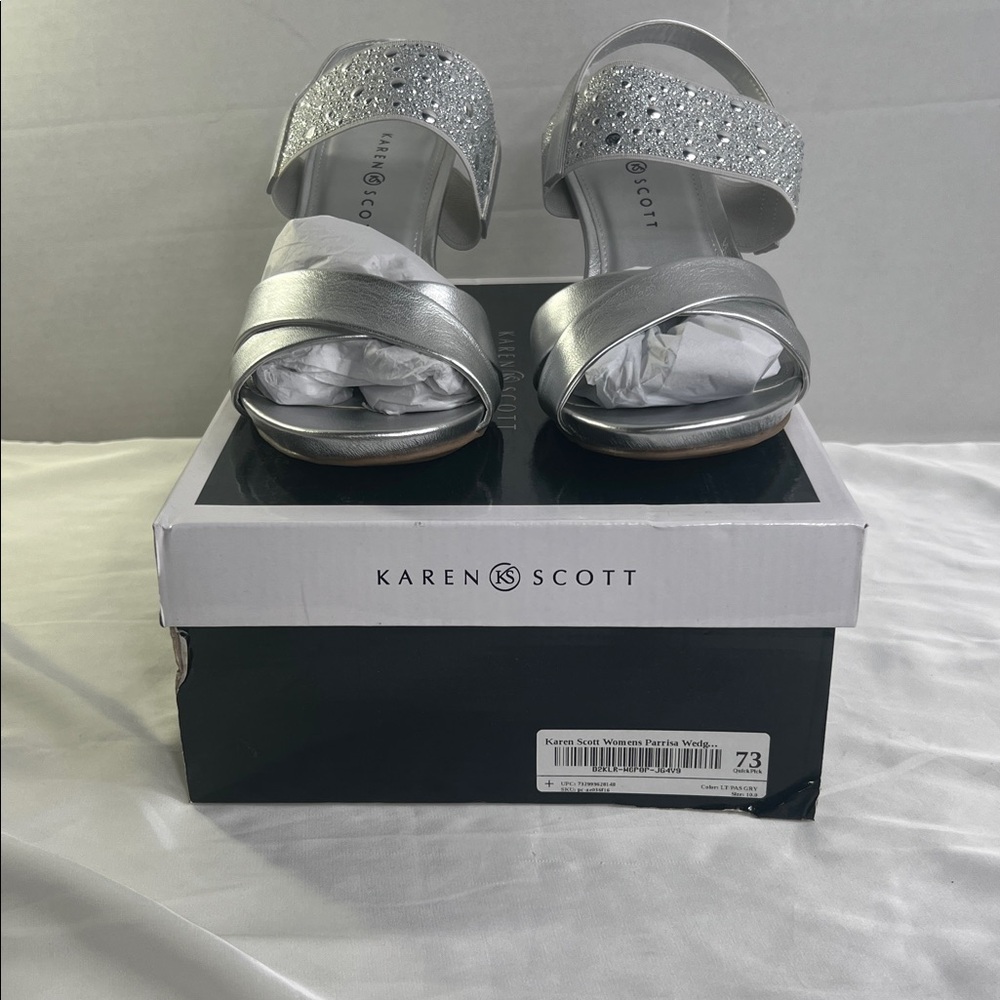 Karen Scott Parrisa Silver Wedge Sandals Women’s‎ 10 M New with Box - Picture 2 of 6
